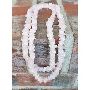 Rose Quartz Polished Pink Stone‎ Chip Single Strand Necklace 36”